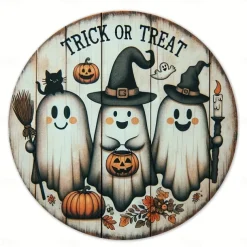 1pc Happy Halloween Quirky Black Cat Wreath Sign Round Decor For Home, Kitchen, Garden & Office