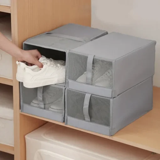 1Pc Household Stacked Shoe Storage Box Foldable Dustproof Storage Shoe Cabinet Multifunctional Folding Fabric Storage Shoe Box