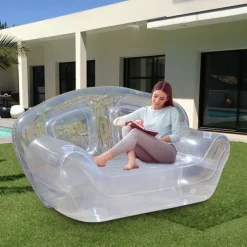 1pc Inflatable Sofa for 2 for Camping and Outdoor Relaxation - Portable Air Lounge with Pump, Foldable Camping Mattress Lunch Break Lounge Bench, Lightweight and Easy to Carry for Patio, Lawn or Backy