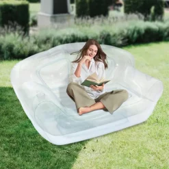 1pc Inflatable Sofa for 2 for Camping and Outdoor Relaxation - Portable Air Lounge with Pump, Foldable Camping Mattress Lunch Break Lounge Bench, Lightweight and Easy to Carry for Patio, Lawn or Backy