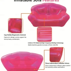 1pc Inflatable Sofa for 2 for Camping and Outdoor Relaxation - Portable Air Lounge with Pump, Foldable Camping Mattress Lunch Break Lounge Bench, Lightweight and Easy to Carry for Patio, Lawn or Backy