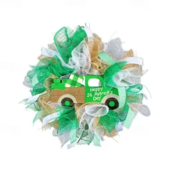 1pc Irish Day Wreath Patrick's Decoration Wreath St Patrick's Day Bow Wreath Green Shamrock Wreath Hanging Sign Wreath Pendant Party Wreath Lattice Door Bow Tie Ribbon