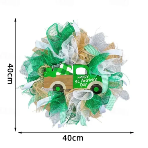 1pc Irish Day Wreath Patrick's Decoration Wreath St Patrick's Day Bow Wreath Green Shamrock Wreath Hanging Sign Wreath Pendant Party Wreath Lattice Door Bow Tie Ribbon