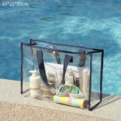 1pc Large Capacity Swimming Bag Transparent Visible Portable Storage Bag Thickened PVC Waterproof Wash Bag Portable Beach Bag