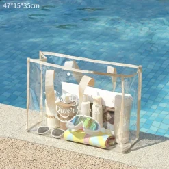 1pc Large Capacity Swimming Bag Transparent Visible Portable Storage Bag Thickened PVC Waterproof Wash Bag Portable Beach Bag