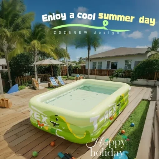 1pc Large Ocean Themed Inflatable Swimming Pool with Marine Life Design (Turtles, Clownfish, Seahorses) - No Electricity Needed, Easy Setup & Portable PVC Pool for Beach, Parties, Weddings, Music Fest