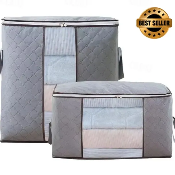 1pc Large Storage Bag Organizer Clothes Under-Bed Storage With Reinforced Handle, Storage Containers For Bedding, Comforters, Clothing, Closet, Clear Window, Sturdy Zippers