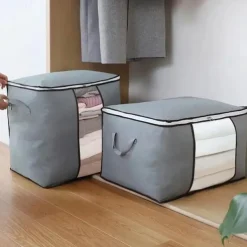 1pc Large Storage Bag Organizer Clothes Under-Bed Storage With Reinforced Handle, Storage Containers For Bedding, Comforters, Clothing, Closet, Clear Window, Sturdy Zippers