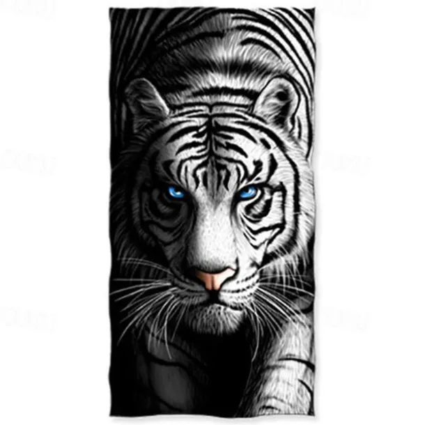 1PC Large Thick Bath Shower Towels 3D White Tiger Design Cotton Beach Towel for Women Men Travel Swimming Yoga Blanket