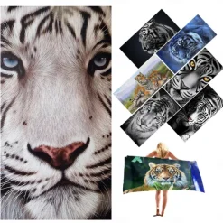 1PC Large Thick Bath Shower Towels 3D White Tiger Design Cotton Beach Towel for Women Men Travel Swimming Yoga Blanket