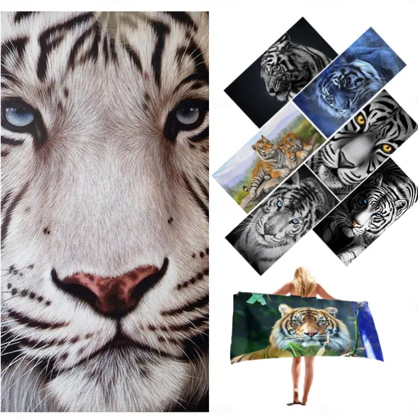 1PC Large Thick Bath Shower Towels 3D White Tiger Design Cotton Beach Towel for Women Men Travel Swimming Yoga Blanket