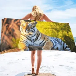 1PC Large Thick Bath Shower Towels 3D White Tiger Design Cotton Beach Towel for Women Men Travel Swimming Yoga Blanket