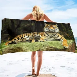 1PC Large Thick Bath Shower Towels 3D White Tiger Design Cotton Beach Towel for Women Men Travel Swimming Yoga Blanket