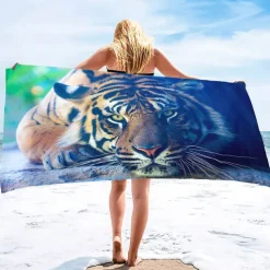 1PC Large Thick Bath Shower Towels 3D White Tiger Design Cotton Beach Towel for Women Men Travel Swimming Yoga Blanket