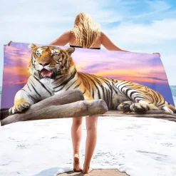 1PC Large Thick Bath Shower Towels 3D White Tiger Design Cotton Beach Towel for Women Men Travel Swimming Yoga Blanket