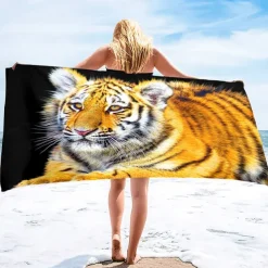 1PC Large Thick Bath Shower Towels 3D White Tiger Design Cotton Beach Towel for Women Men Travel Swimming Yoga Blanket
