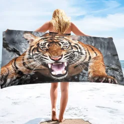 1PC Large Thick Bath Shower Towels 3D White Tiger Design Cotton Beach Towel for Women Men Travel Swimming Yoga Blanket