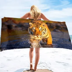 1PC Large Thick Bath Shower Towels 3D White Tiger Design Cotton Beach Towel for Women Men Travel Swimming Yoga Blanket