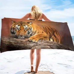 1PC Large Thick Bath Shower Towels 3D White Tiger Design Cotton Beach Towel for Women Men Travel Swimming Yoga Blanket