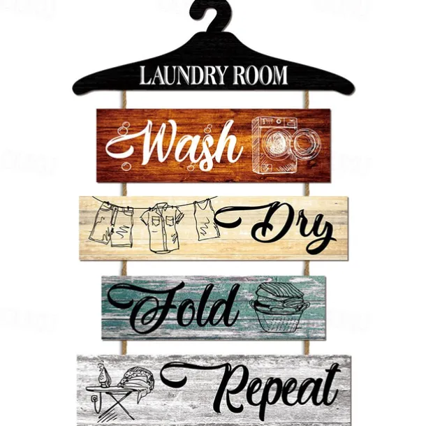 1pc Laundry Wood Wall Sign, Wooden Plaque Sign Wall Decor Accessories, For Laundry Shop Cafe Room Decor Household Items