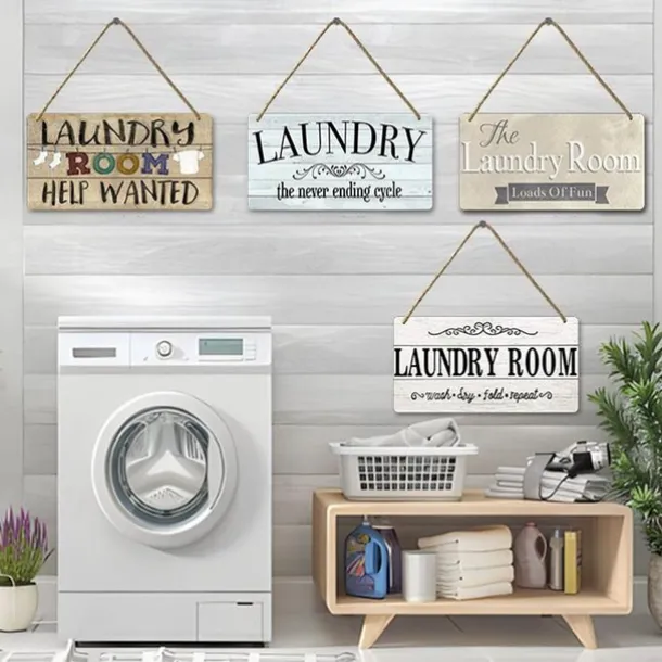 1pc, Laundry Wooden Signs Wood Plaque Wood Plate For Laundry Room Hanging Sign Washhouse Door Decoration Home Wall Decor 15x30cm/6''x12''