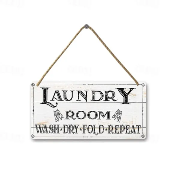 1pc, Laundry Wooden Signs Wood Plaque Wood Plate For Laundry Room Hanging Sign Washhouse Door Decoration Home Wall Decor 15x30cm/6''x12''