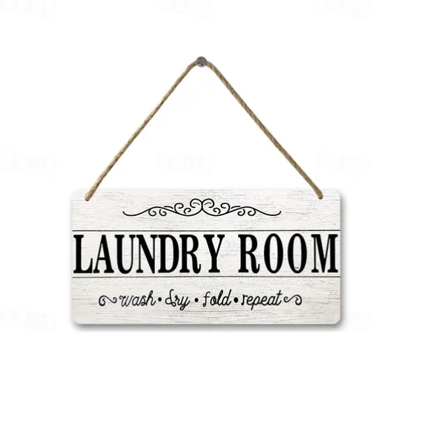 1pc, Laundry Wooden Signs Wood Plaque Wood Plate For Laundry Room Hanging Sign Washhouse Door Decoration Home Wall Decor 15x30cm/6''x12''