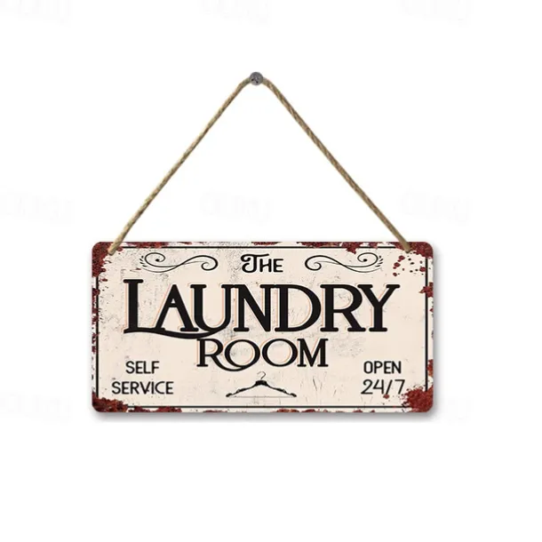 1pc, Laundry Wooden Signs Wood Plaque Wood Plate For Laundry Room Hanging Sign Washhouse Door Decoration Home Wall Decor 15x30cm/6''x12''