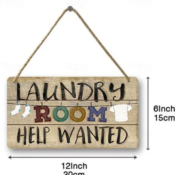 1pc, Laundry Wooden Signs Wood Plaque Wood Plate For Laundry Room Hanging Sign Washhouse Door Decoration Home Wall Decor 15x30cm/6''x12''