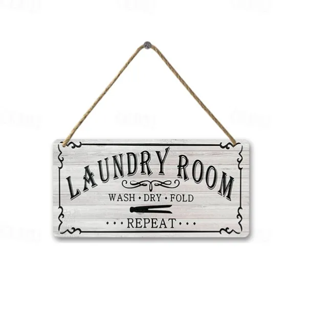 1pc, Laundry Wooden Signs Wood Plaque Wood Plate For Laundry Room Hanging Sign Washhouse Door Decoration Home Wall Decor 15x30cm/6''x12''