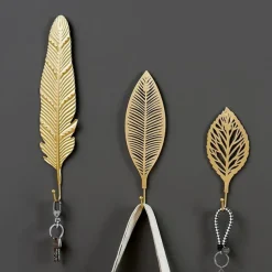 1pc Leaf Shape Traceless Punch Free Wall Hook, Metal Wall Decor Kitchen Bathroom Wall Hook For Hanging Key Ornaments, Decorative Hook