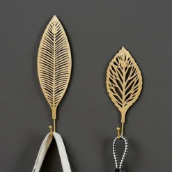 1pc Leaf Shape Traceless Punch Free Wall Hook, Metal Wall Decor Kitchen Bathroom Wall Hook For Hanging Key Ornaments, Decorative Hook