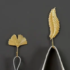 1pc Leaf Shape Traceless Punch Free Wall Hook, Metal Wall Decor Kitchen Bathroom Wall Hook For Hanging Key Ornaments, Decorative Hook