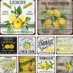 1pc Lemon Metal Tin Sign Bar Tin Sign Vintage Kitchen Signs Wall Decor, Painting Wall Hanging for Restaurant Decor Bar Decor Home Decor Wall Art Metal Tin Sign 30x30cm/12''x12''