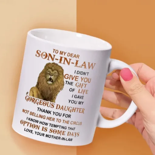 1pc Lion Son-In-Law Coffee Mug 11oz Ceramic Coffee Cups To My Dear Son-In-Law Water Cups From Mother-In-Law Summer Winter Drinkware Gifts
