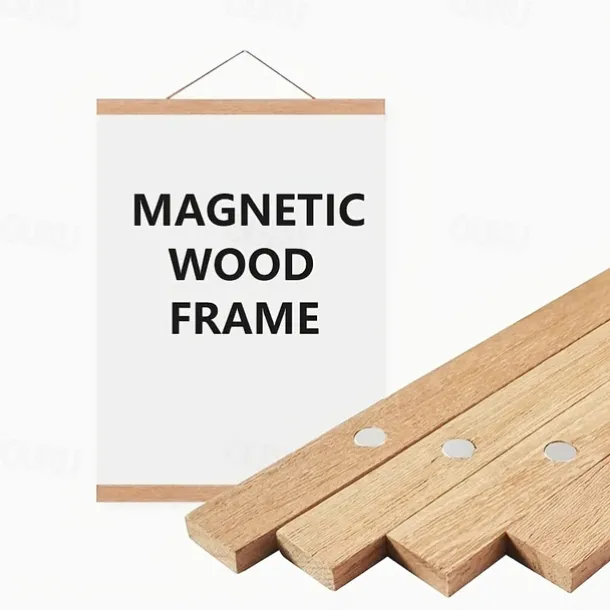 1pc Magnetic Wood Hanger Frame DIY, Teak Walnut Pine For Poster Photos Scrolls Picture Frames Canvas Prints Paintings, Artwork Magnet Frames Wall Art Home Decor