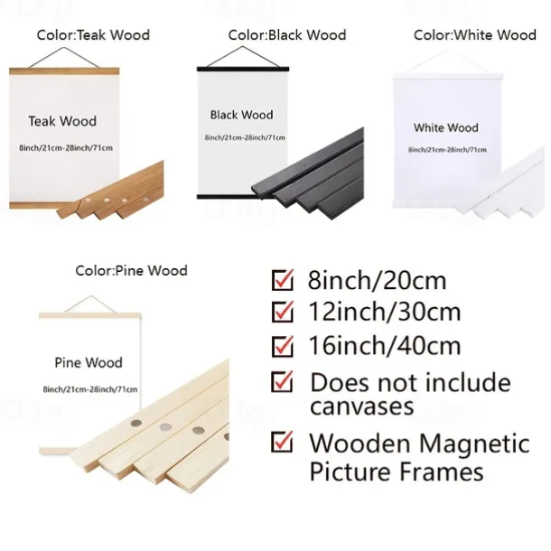 1pc Magnetic Wood Hanger Frame DIY, Teak Walnut Pine For Poster Photos Scrolls Picture Frames Canvas Prints Paintings, Artwork Magnet Frames Wall Art Home Decor