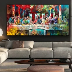 1pc Modern Artistic Graffiti Painting of 'The Last Supper' - Home Decor Wall Art for Corridor Porch or Any Room