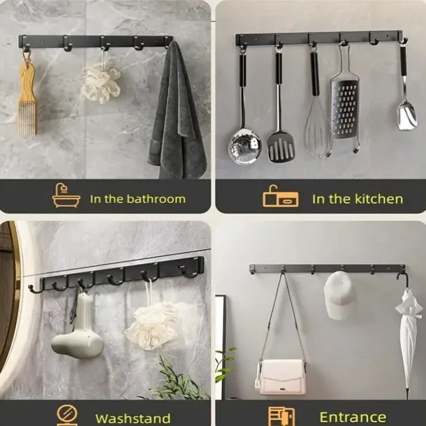 1pc Modern Hanging Hooks For Wall Aluminium Black Towel Holder Bathroom Door Clothe Hanger Coat Rack Wall Mounted