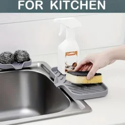 1pc Multipurpose Silicone Sink Organizer - Drainable Soap Dish with Brush and Sponge Holder for Kitchen & Bathroom