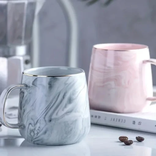 1pc Nordic Marble Pattern Insulated Coffee Cup with Golden Edge - Creative Ceramic Mug for Couples