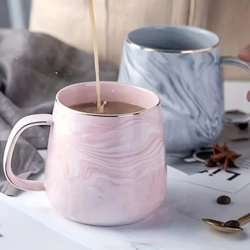 1pc Nordic Marble Pattern Insulated Coffee Cup with Golden Edge - Creative Ceramic Mug for Couples