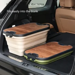 1pc Outdoor camping picnic basket, folding table, folding basket, spring outing storage basket, camping hand-held basket, Box, Cabinet, Rack for Outdoor Storage