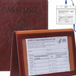 1Pc Passport Holder Travel Bag Passport And Vaccine Card Holder Combo Slim Travel Accessories Passport Wallet For Unisex Leather Passport Cover Protector With Waterproof Vaccine Card Slot