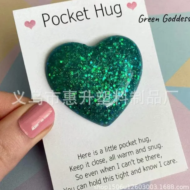 1pc, Pocket Hugging Heart Pocket Hugging Love Gift Small Hug Decoration Glass Heart Glitter Heart Gift For Girls Women Valentine's Day, Birthday, Wedding, Party Favors