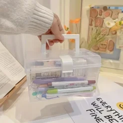 1pc Portable Clear Storage Box Makeup Storage Organzier Student Desktop Stationery Multi-functional Sundries Large Capacity Storage Box
