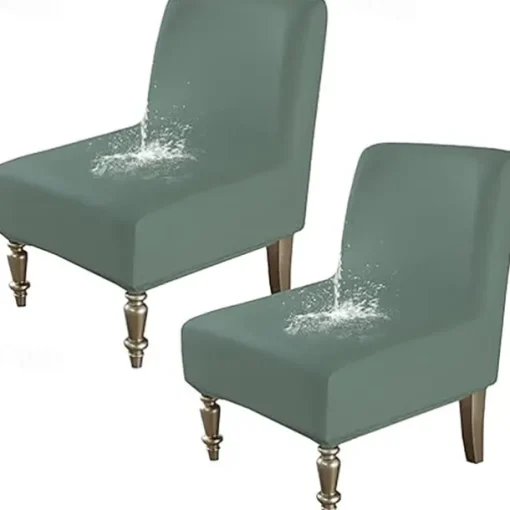 1Pc PU Waterproof Solid Color Stretch Armless Chair Cover - Durable PU Leather Slipcover for Single Oversized Chairs - Ideal for Home and Hotel Furniture Protection