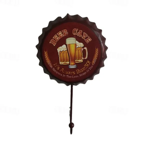 1pc Retro Metal Hooks Beer Bottle Cap Pattern Waterproof Hanging Hooks Perfect for Room Kitchen Porch Door & Home Improvement Outdoor Decor 10x16cm/4''x6.3''