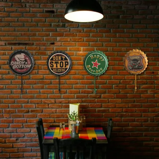 1pc Retro Metal Hooks Beer Bottle Cap Pattern Waterproof Hanging Hooks Perfect for Room Kitchen Porch Door & Home Improvement Outdoor Decor 10x16cm/4''x6.3''