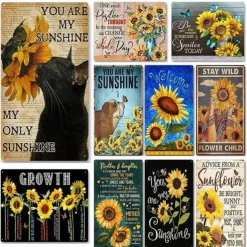 1pc Retro Metal Tin Sign Cat Sunflower Tin Sign Vintage Home Wall Decor, Painting Wall Hanging for Home Decor Wall Art Metal Tin Sign 20x30cm/8''x12''